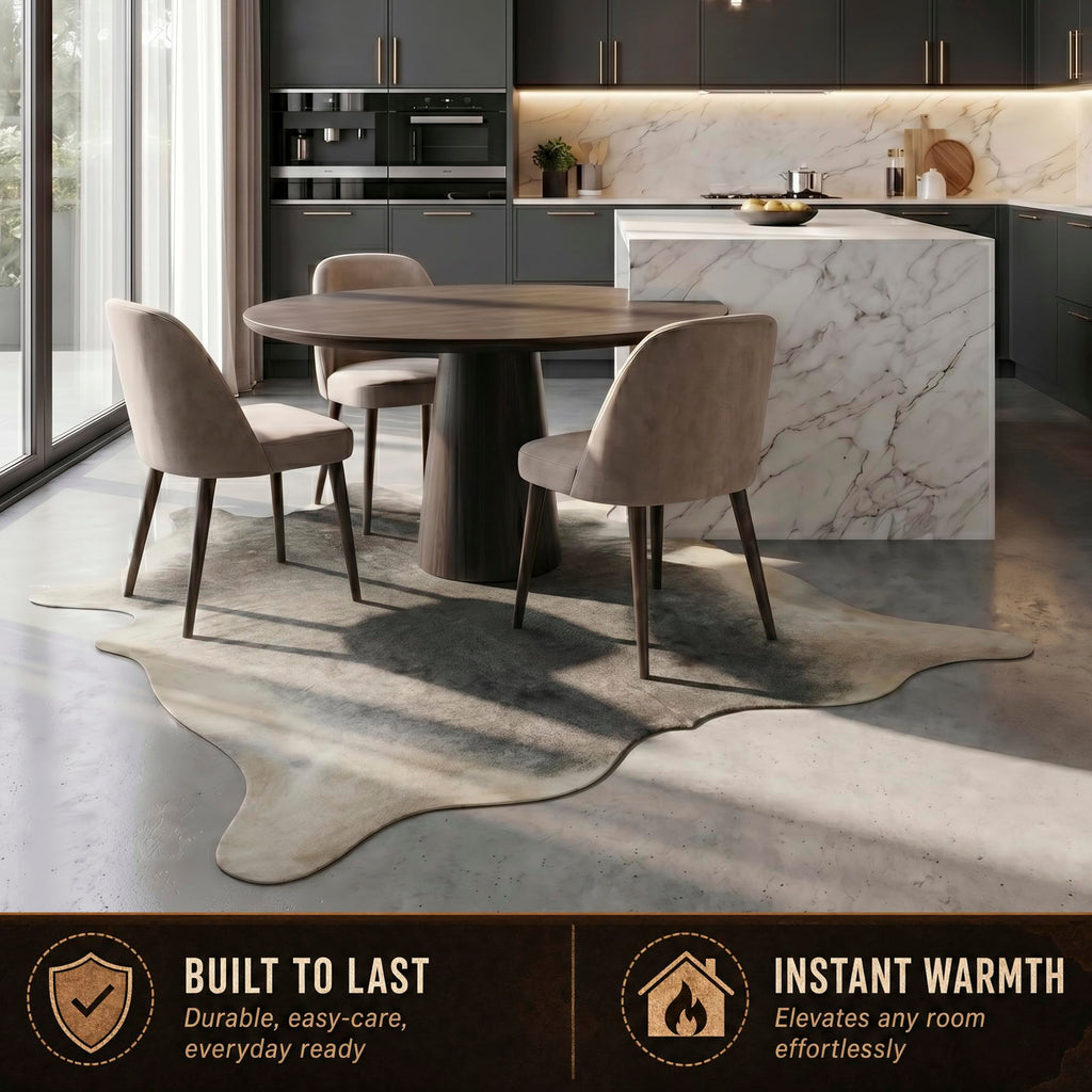Natural Geneva Cowhide Area Rug, Off-White, 6 ft x 7 ft