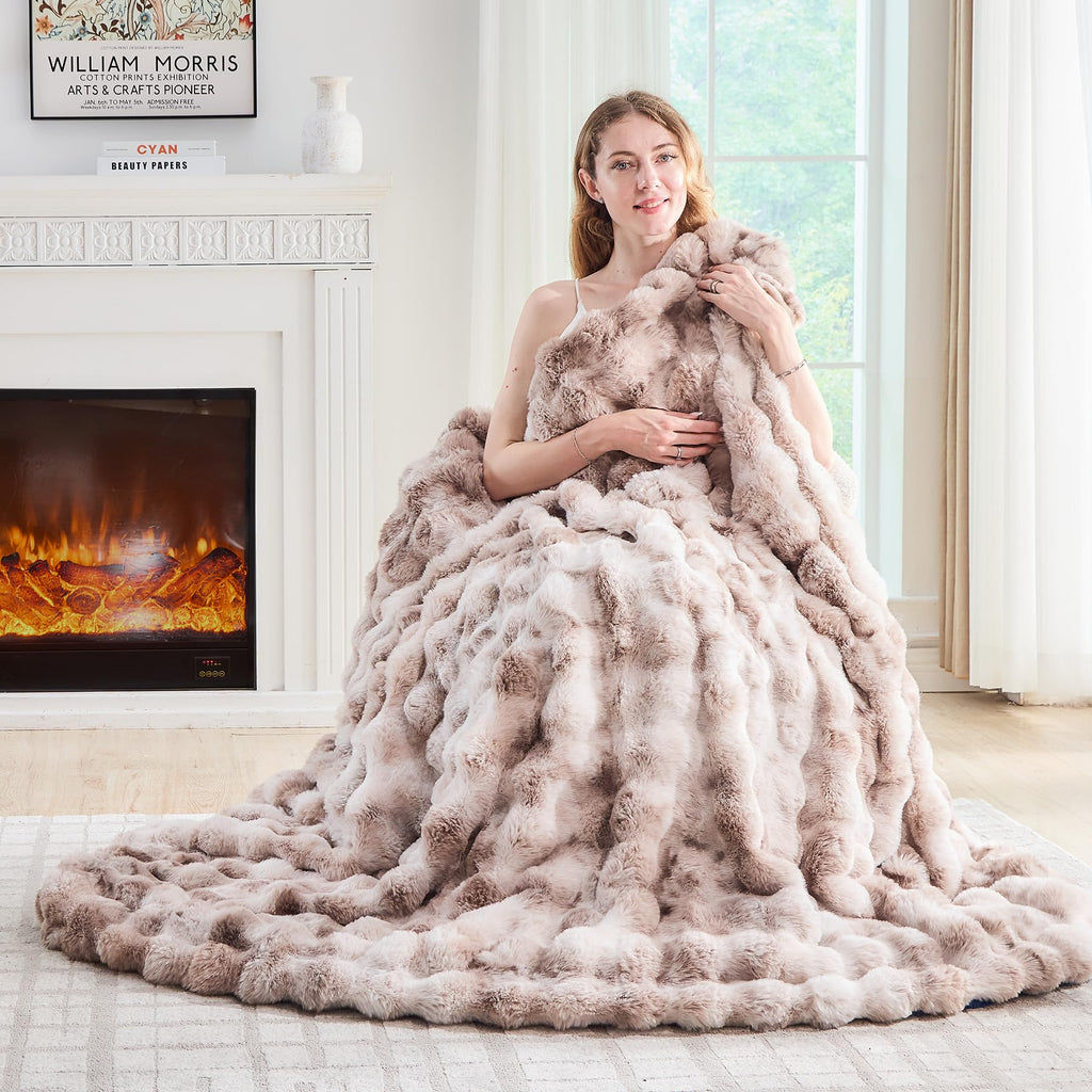 Cow-Print Faux Fur Throw Blanket