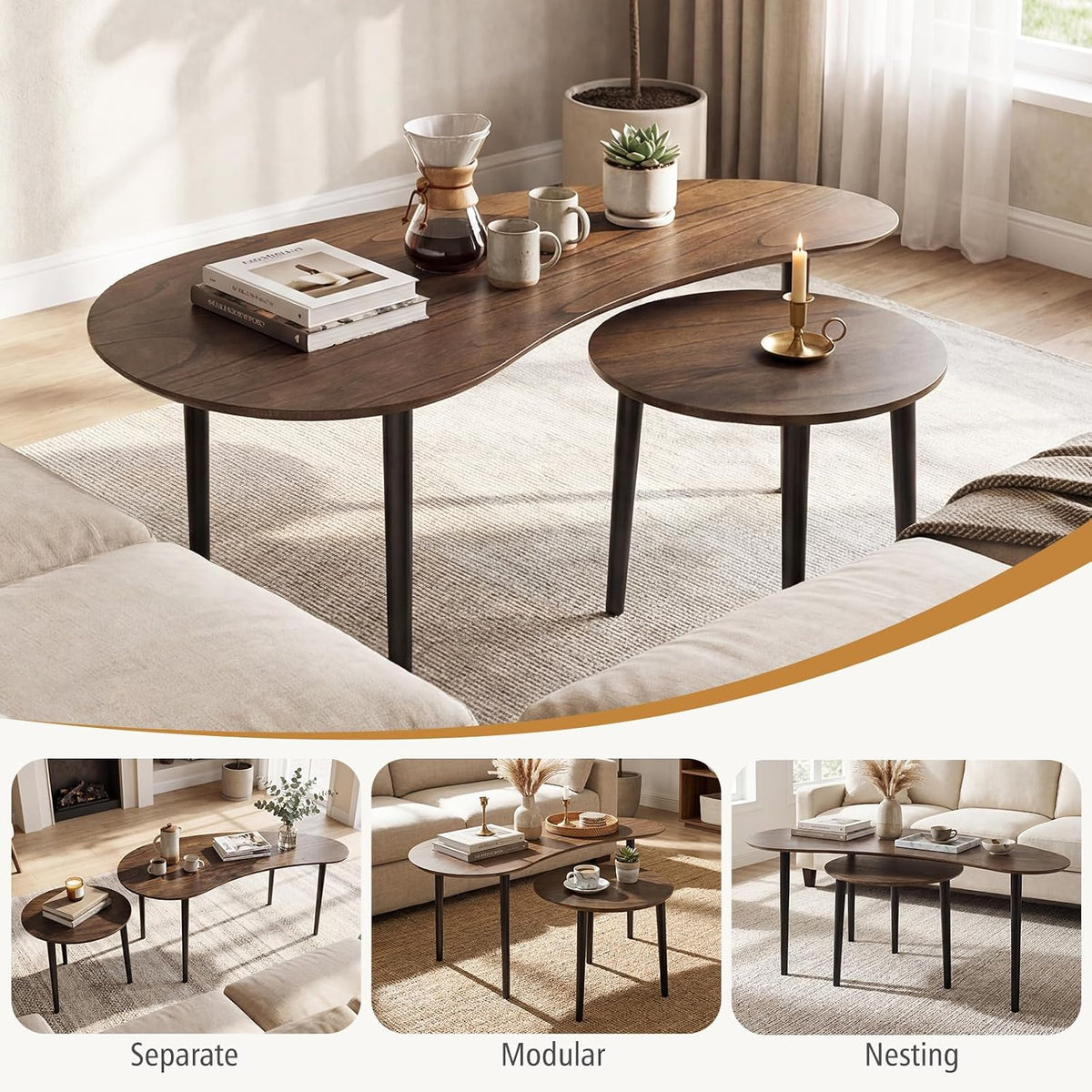 Kidney & Round Nesting Table Set
