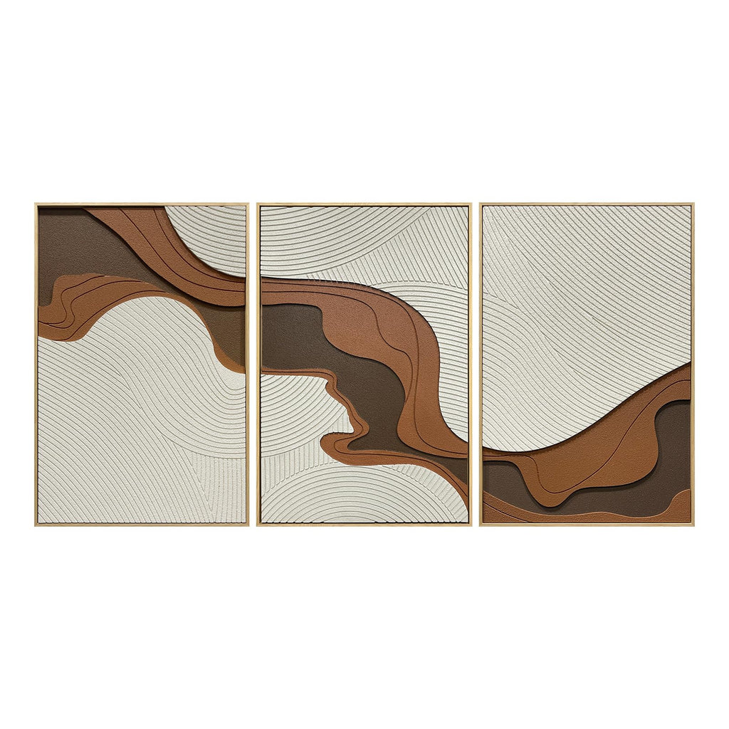 Abstract Geometric Relief Wall Art – Framed Triptych