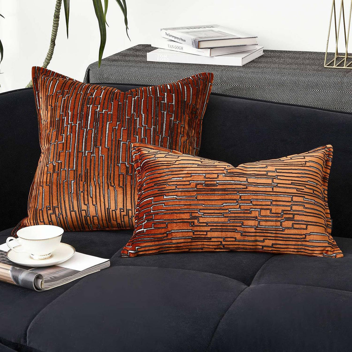Luxury Brown Cut Pile Velvet Pillow Covers 18x18 with Raised Textured Pattern(Not a