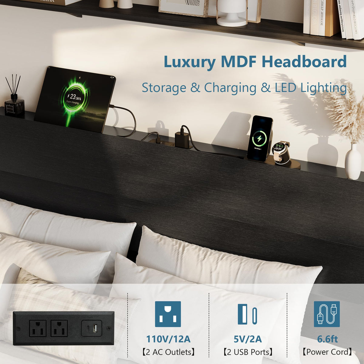 GalnFu King Size Floating Bed Frame with LED Lights