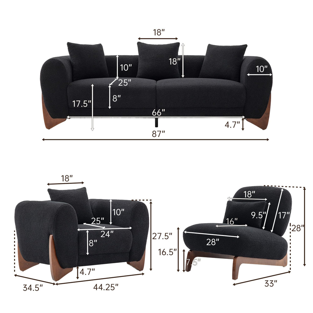 Morden Fort Modern Cloud Sofa Couch - 3 Seater Sherpa Boucle Sofas with Wood Legs