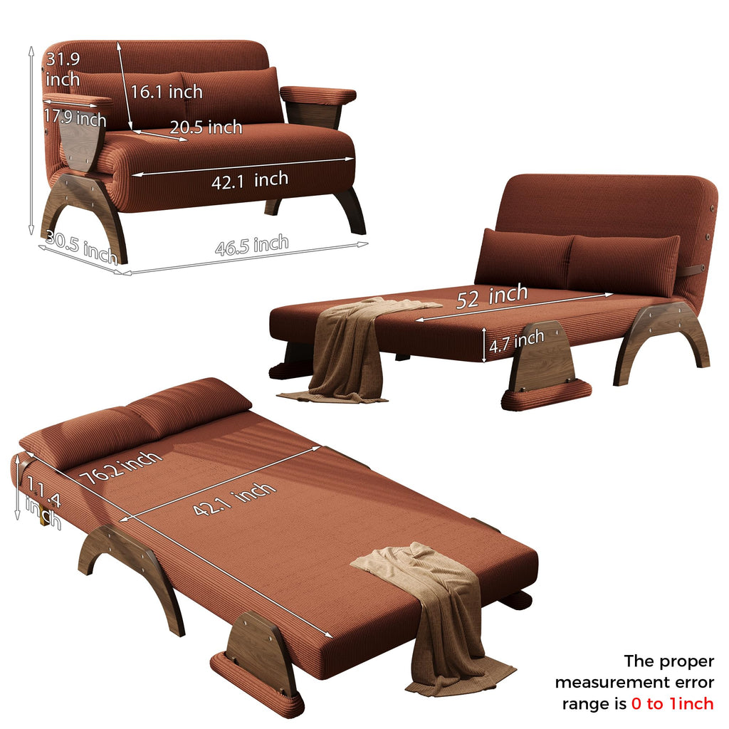 JASIWAY 47" 3-in-1 Convertible Sofa Sleeper Chair Bed for Adults, Futon