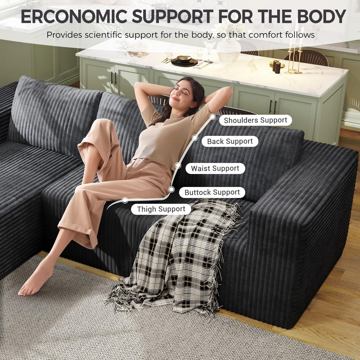 106" Modular Corduroy Cloud Sectional Sofa