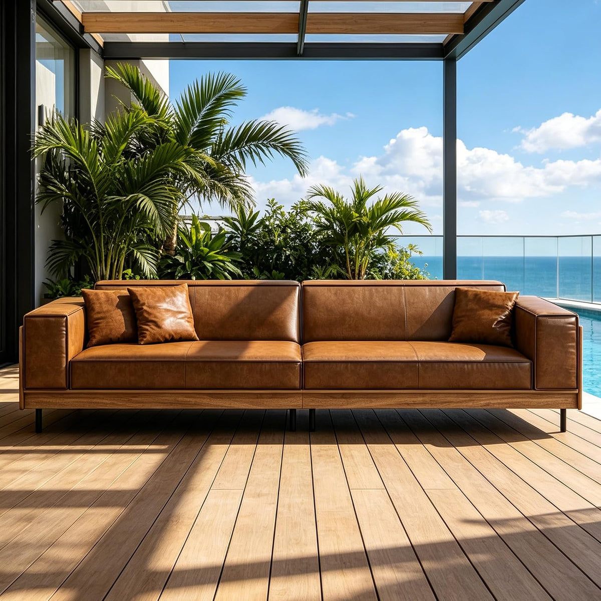 110.24" Minimalist Outdoor 4 Person Patio Sofa Couch, Brown