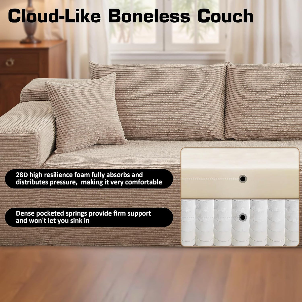 106" Cloud Sectional Couch with Chaise Lounge