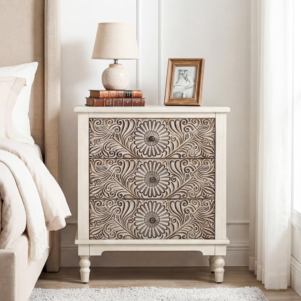 Round Three-Drawer Nightstand
