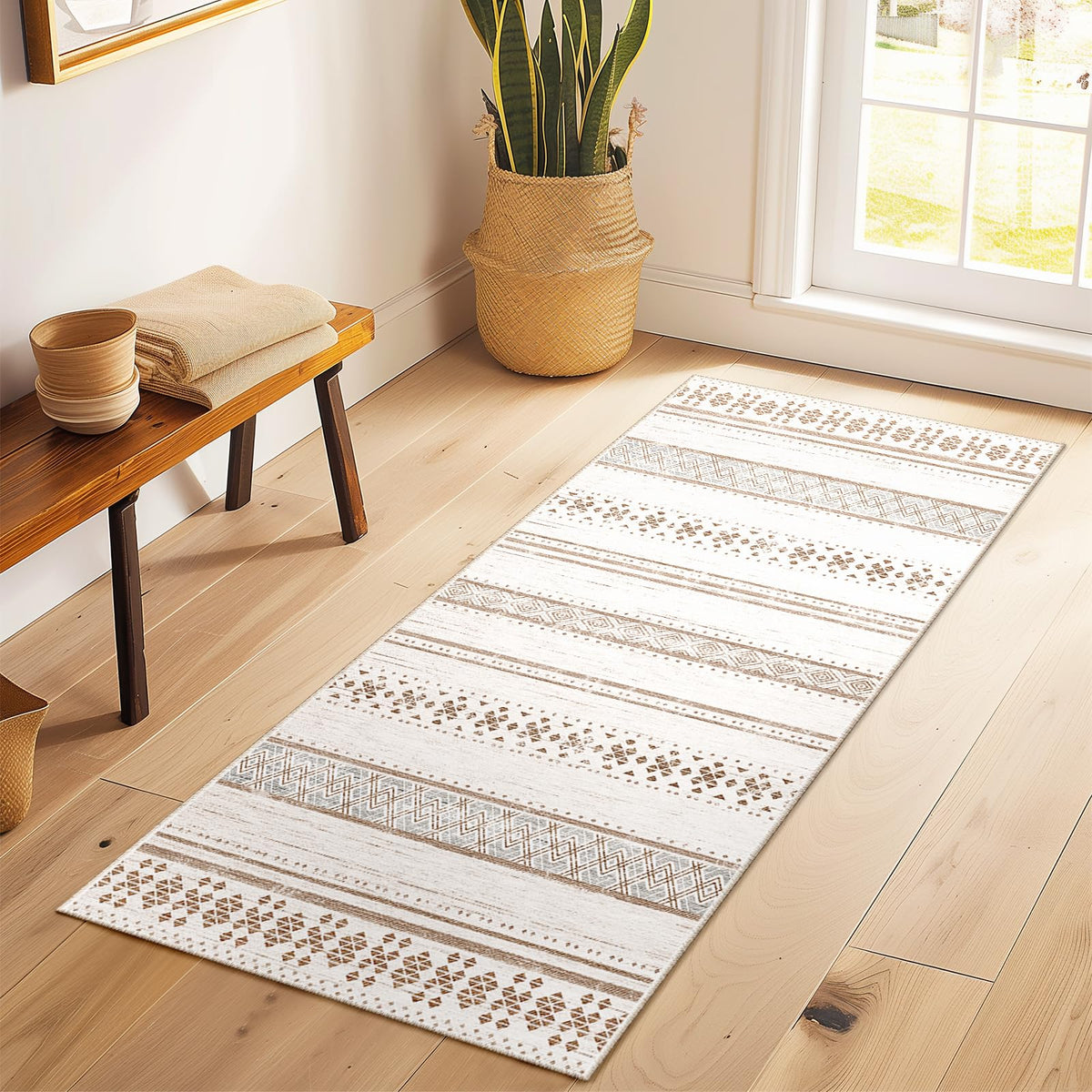 8x10 Washable Area Rugs for Living Room Boho Bedroom Rug Colorful/Black