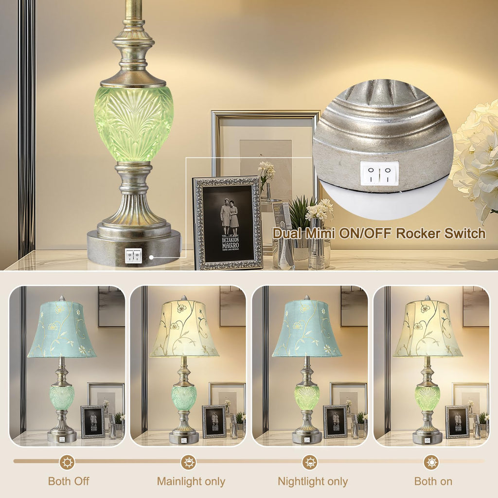 28.5" Farmhouse Table Lamp Set with Nightlights
