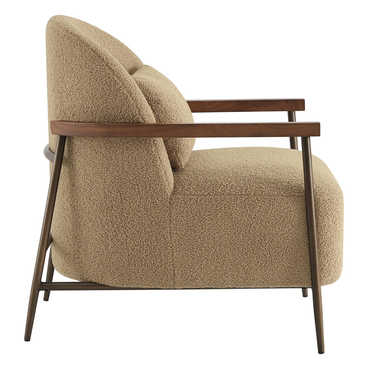 CHITA Accent Chair Set of 2, Sherpa Armchair with Wooden Armrest, Camel