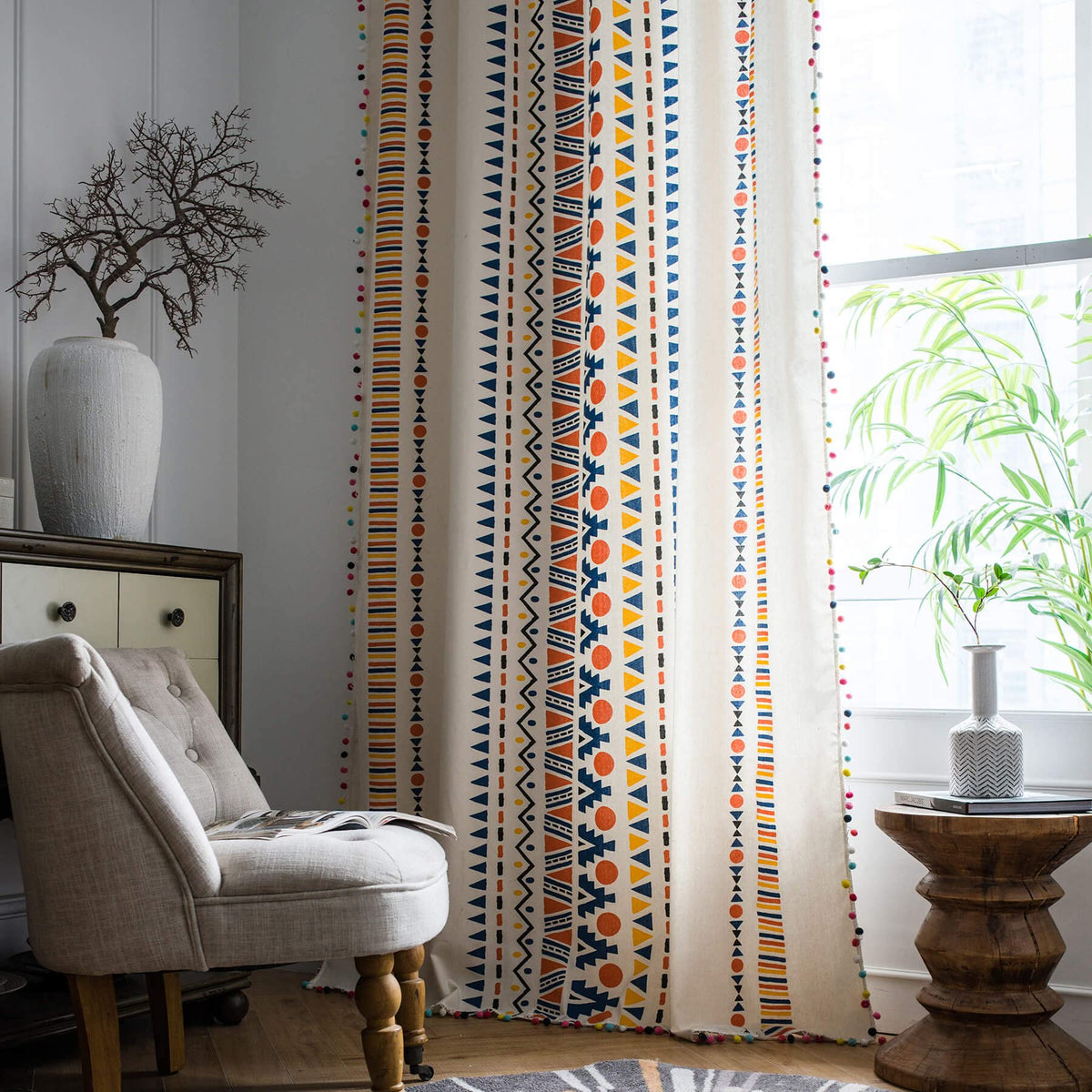 Boho Geometric Tassel Curtain Panel