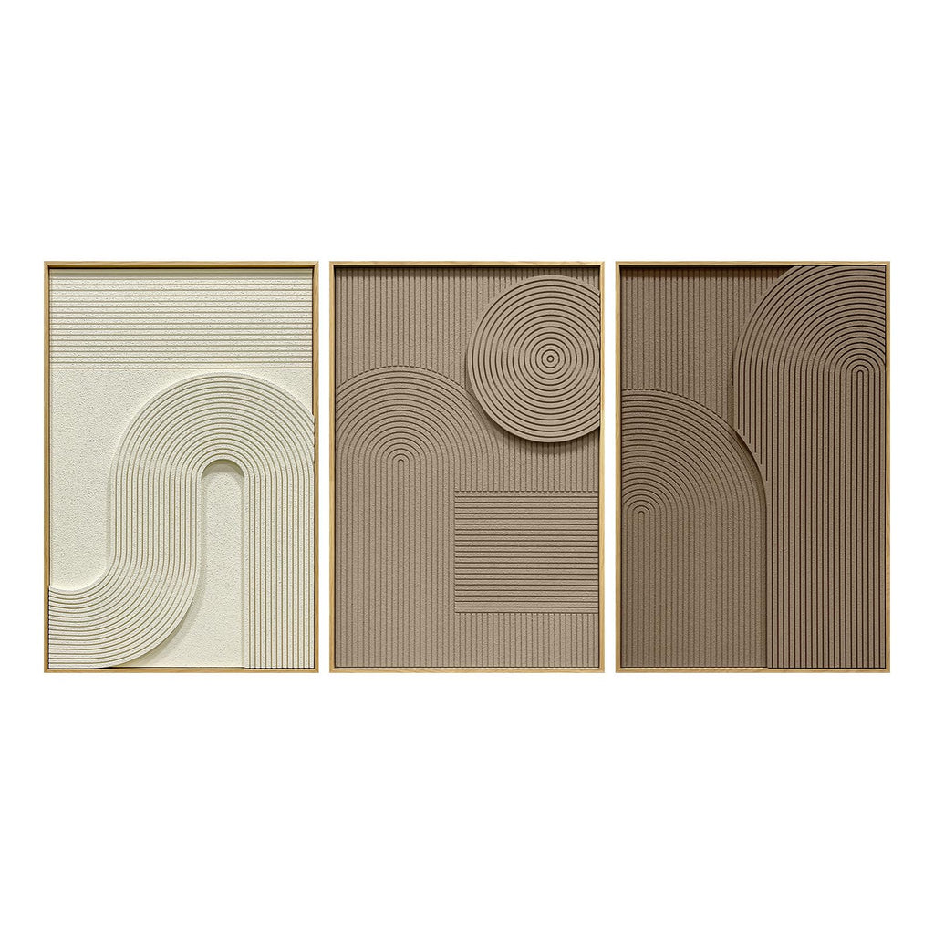 Abstract Geometric Relief Wall Art – Framed Triptych
