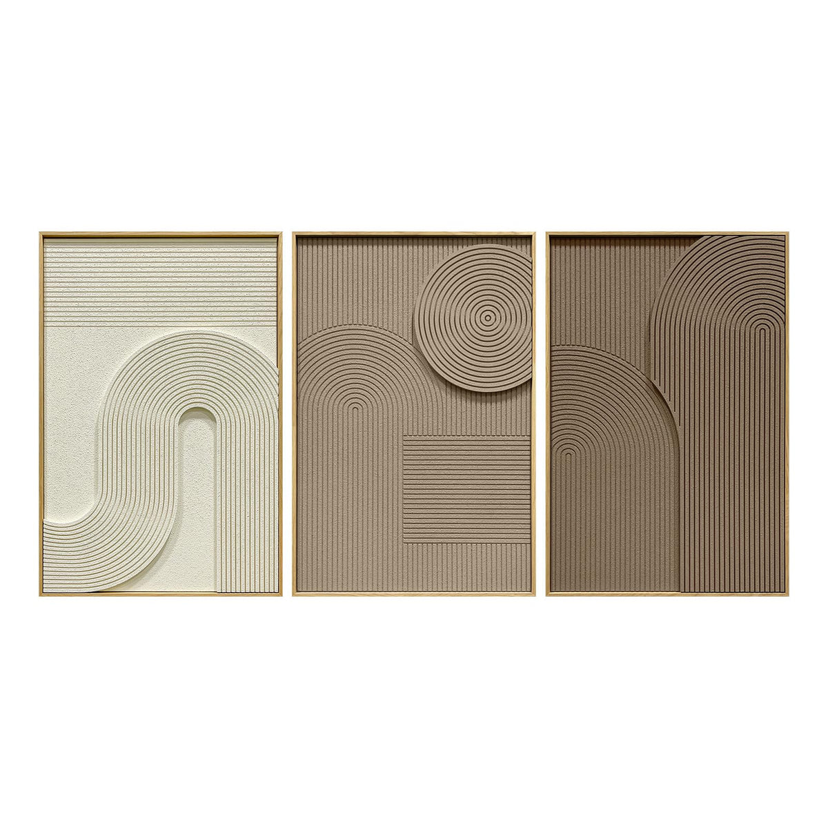 Abstract Geometric Relief Wall Art – Framed Triptych