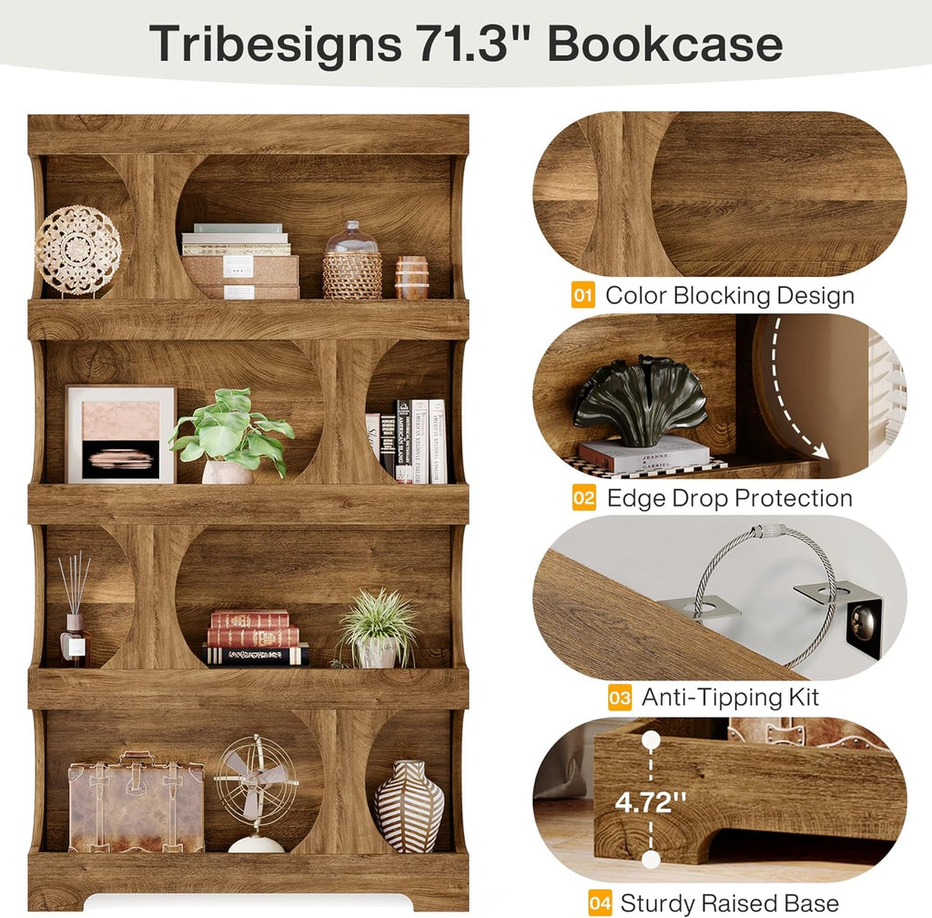 71-Inch S-Shaped 4-Tier Bookcase – Set of 2