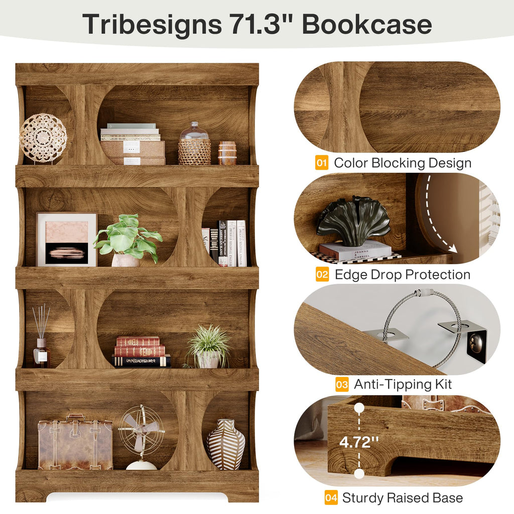 71-Inch S-Shaped 4-Tier Bookcase – Set of 2