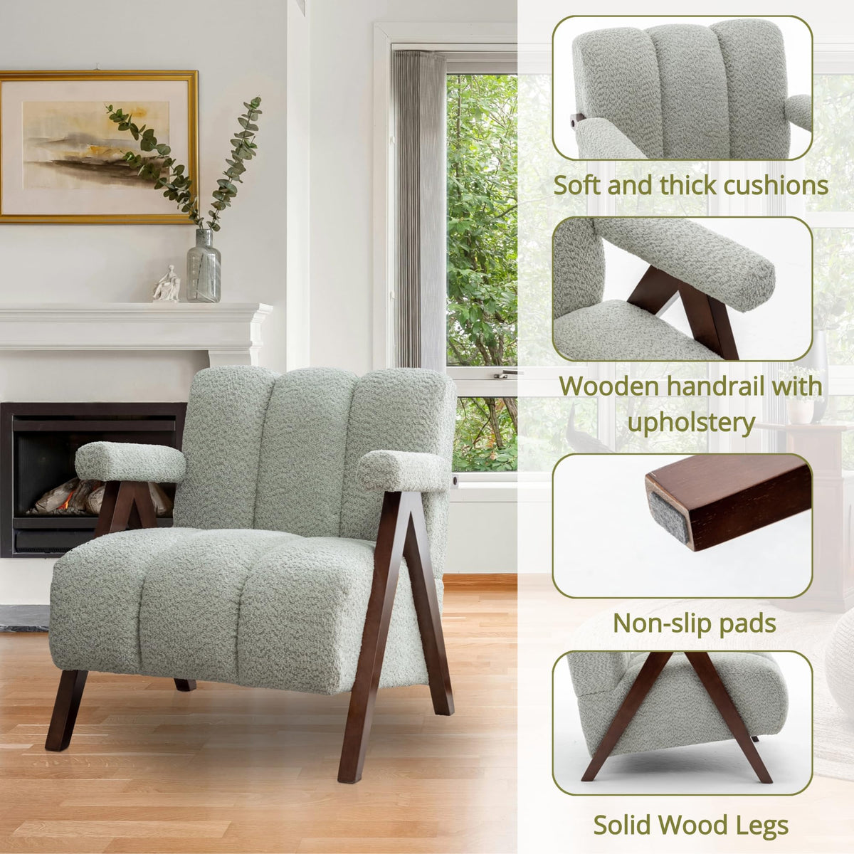 Mid Century Modern Accent Chairs Set of 2 with Solid Wood Frame