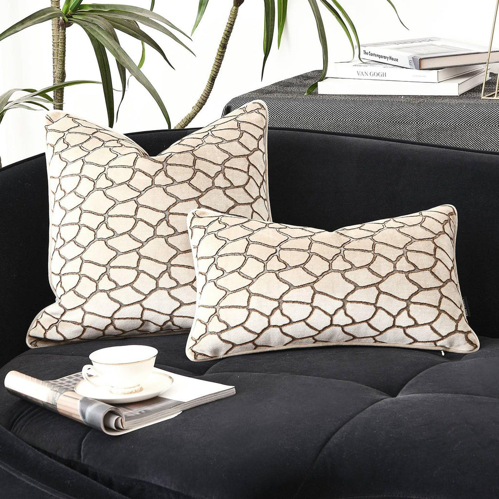 Luxury Brown Cut Pile Velvet Pillow Covers 18x18 with Raised Textured Pattern(Not a