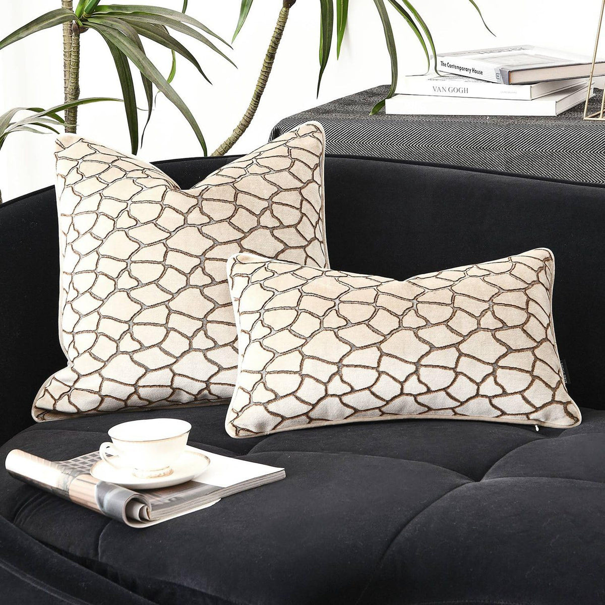 Luxury Brown Cut Pile Velvet Pillow Covers 18x18 with Raised Textured Pattern(Not a