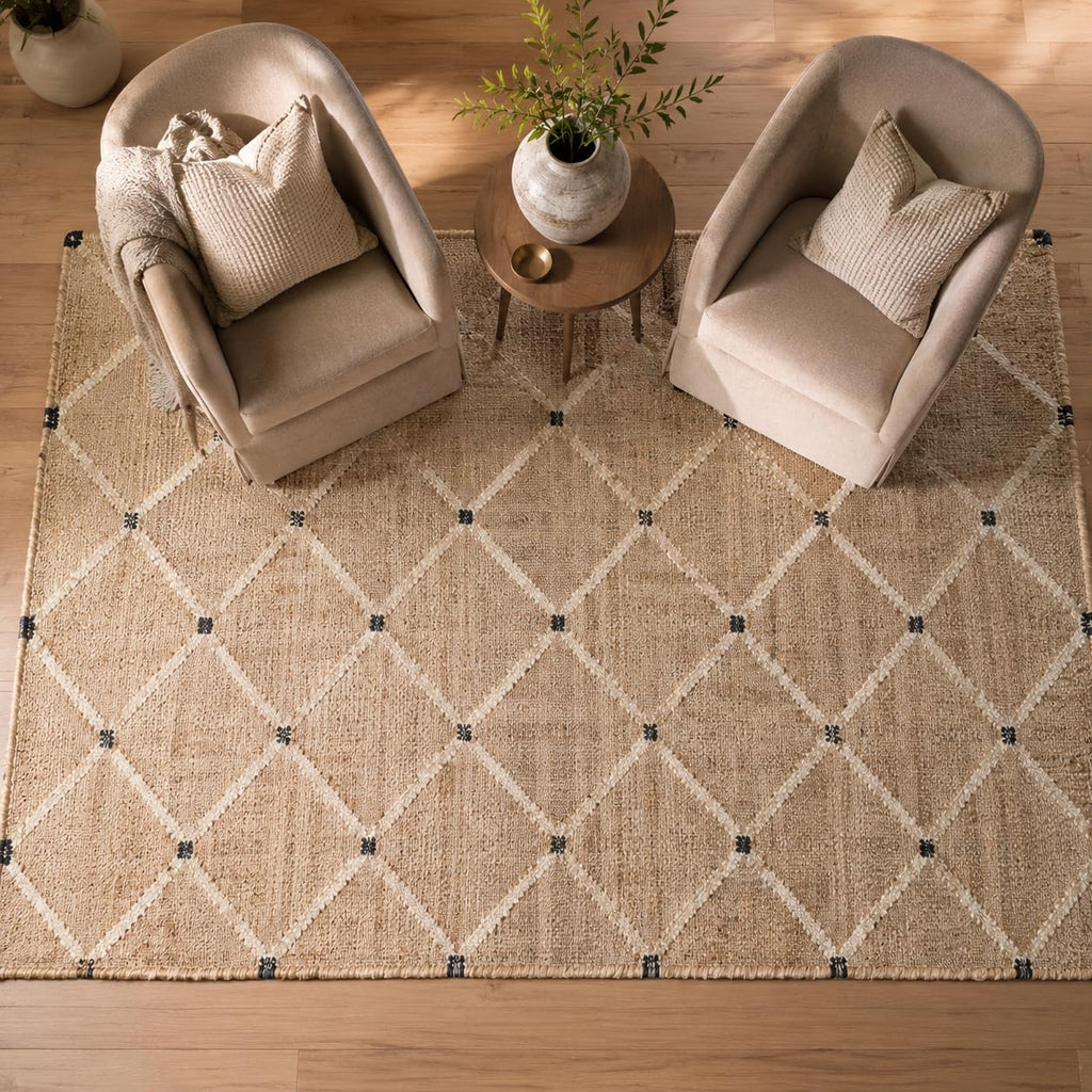 FRELISH DECOR Hand Woven Jute Area Rug 8'x10'- Geometric Design (Natural)
