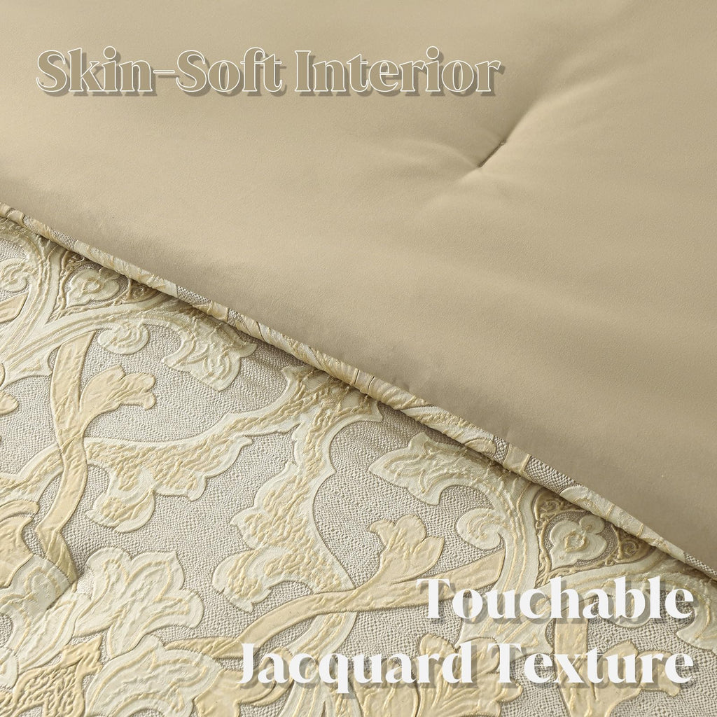 CozyDH Black Gold Jacquard Comforter Set California King, 7PCS Bed in a Bag