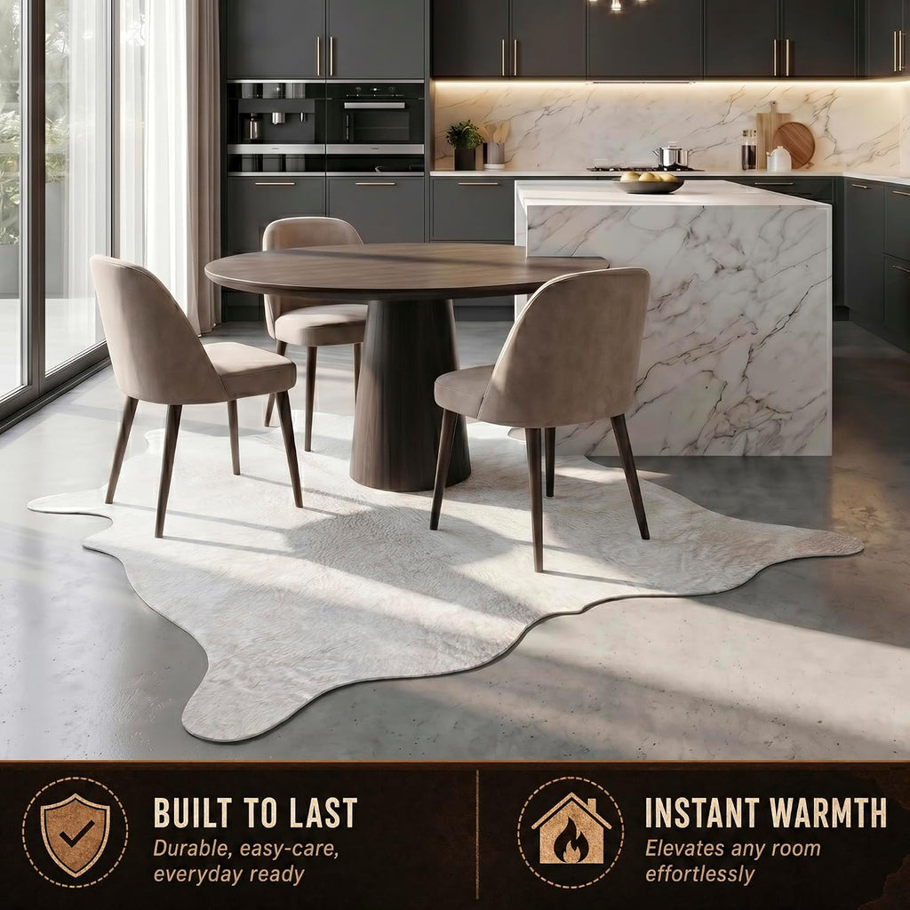 Natural Geneva Cowhide Area Rug, Off-White, 6 ft x 7 ft