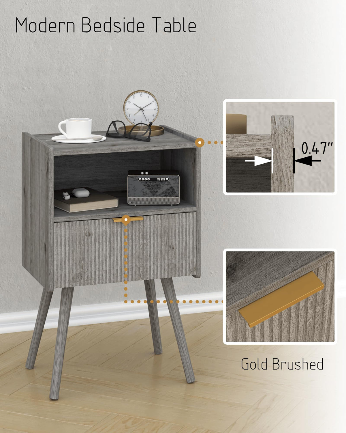 Modern Nightstand with Drawer & Open Shelf