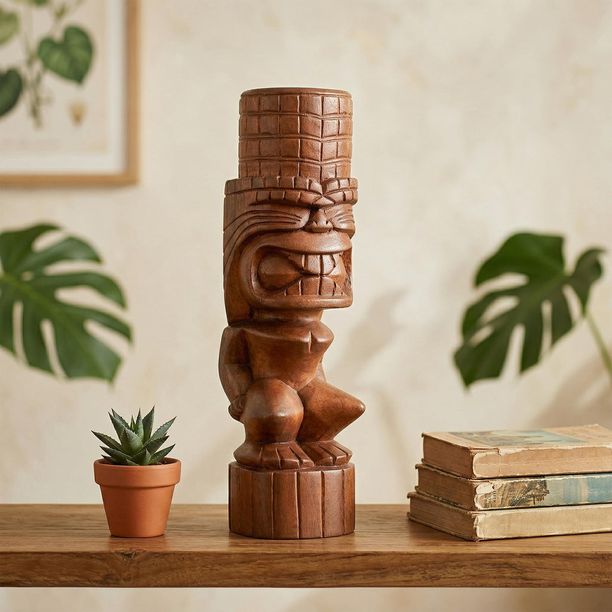 G6 Collection Handmade Wooden Primitive Tattoo Face Tribal Statue Sculpture Tiki