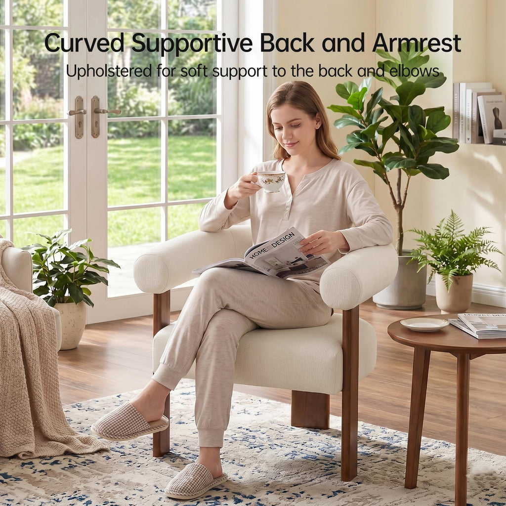 Usaint Upholstered Barrel Accent Chair with Walnut Wood Legs and Armrests