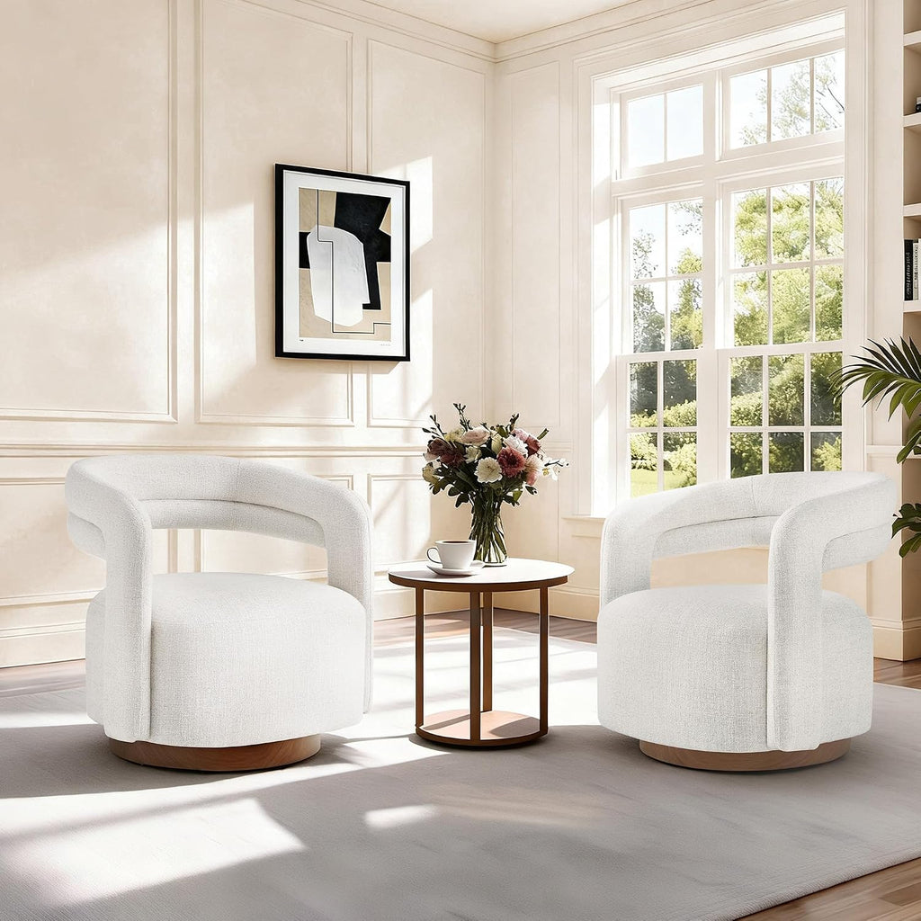 KISLOT, Swivel Accent Chair, Modern Arm Chair with Wooden Base, Cream