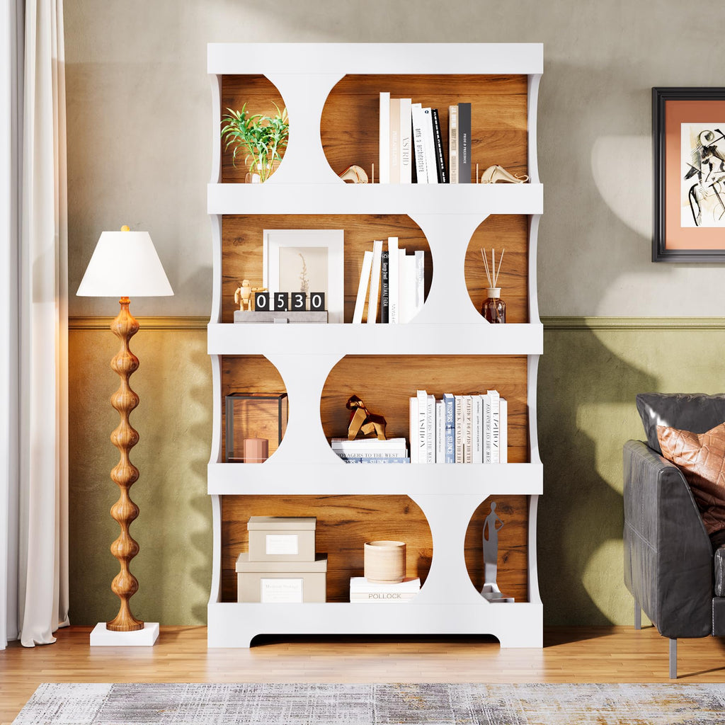 71-Inch S-Shaped 4-Tier Bookcase – Set of 2