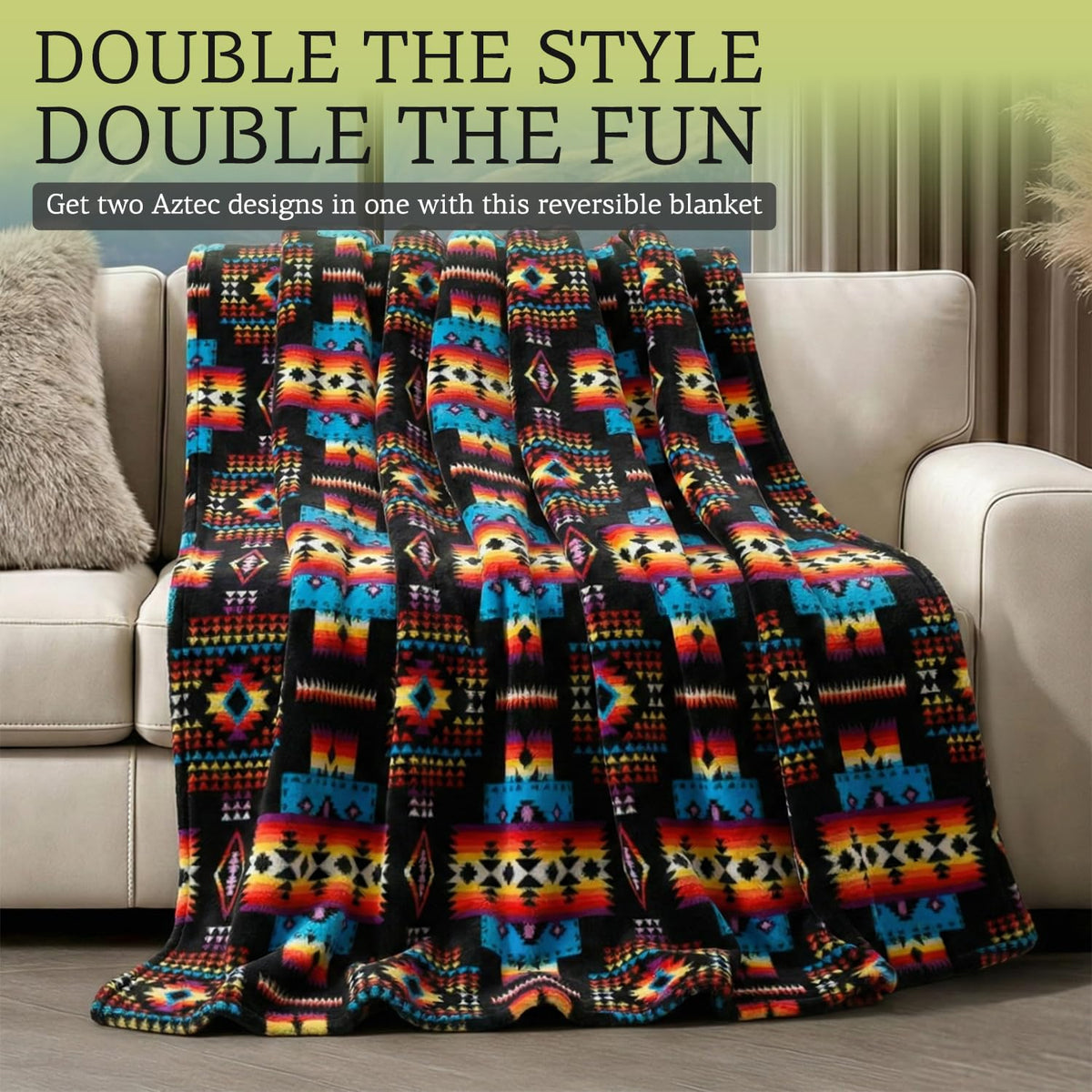 Sacred Thread Aztec Blanket Fleece, Western Blanket (Coffee Flannel) (King)