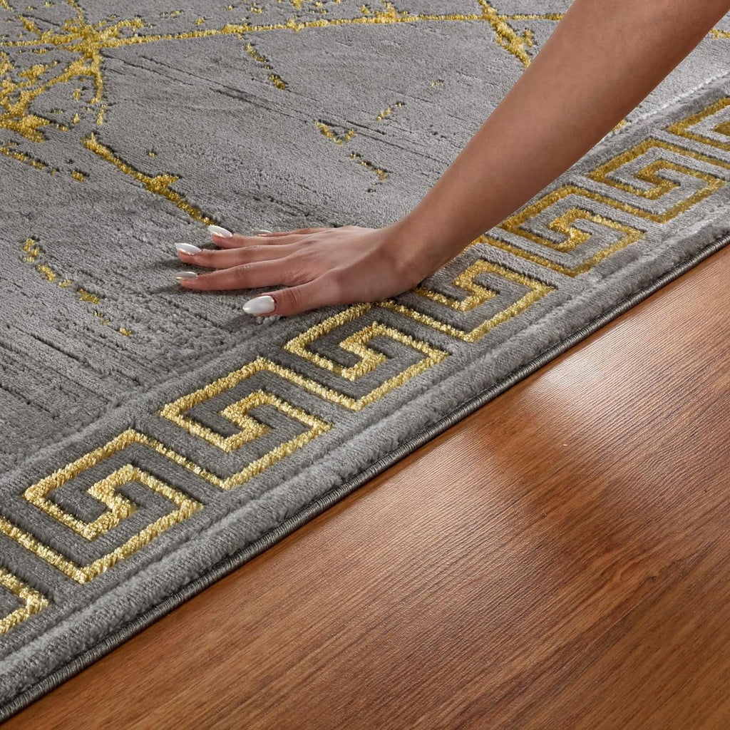 GLORY RUGS Area Rugs Marble 5X7 Cream Gold Carpet Modern Abstract Rug Living Room