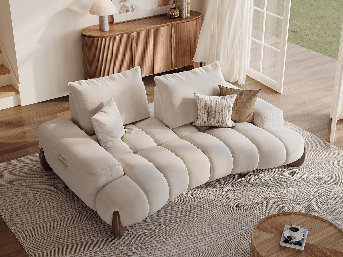 POVISON Arlo 85.2'' Oversized Curved Velvet Loveseat, 2 Seater, Beige