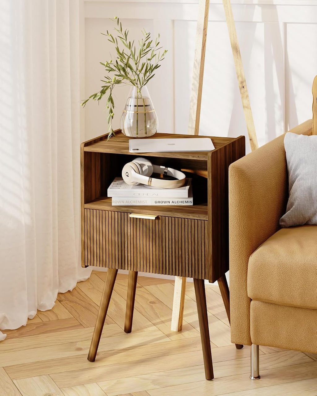 Modern Nightstand with Drawer & Open Shelf