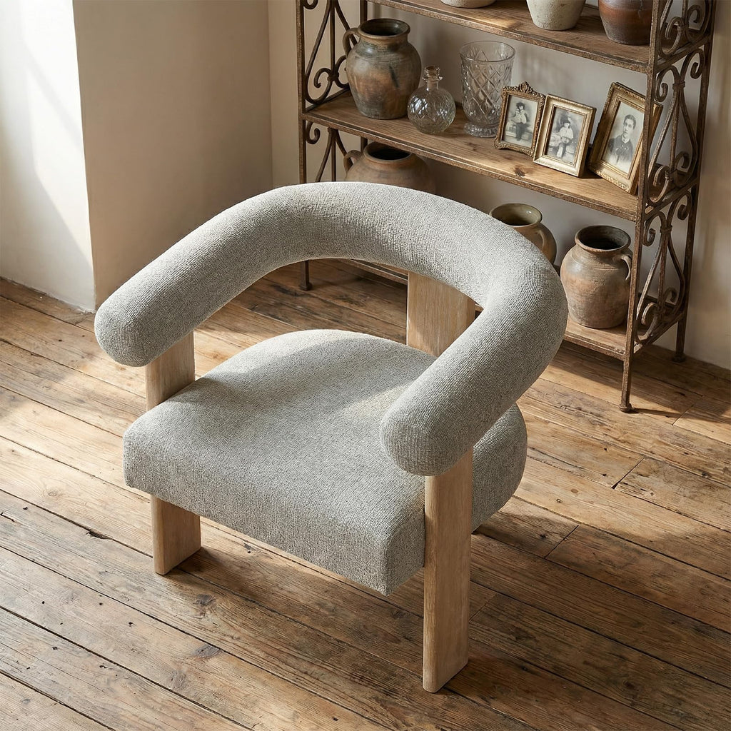 VKNOW Barrel Accent Chairs Set of 2 with Armrests and Rubberwood Legs