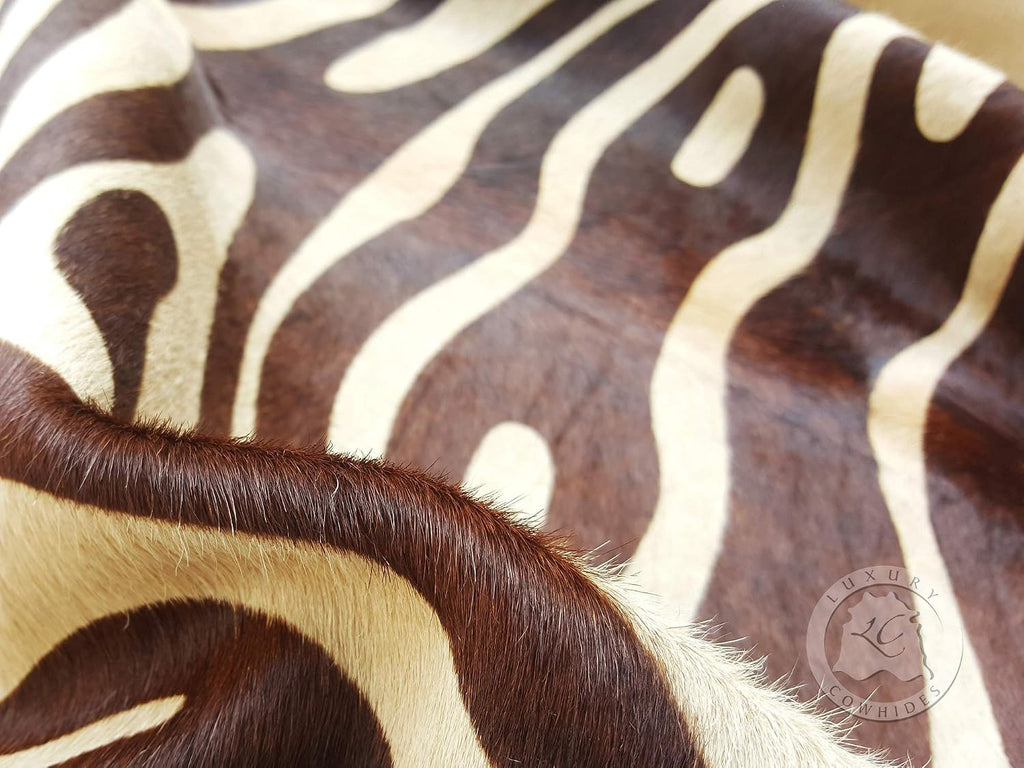 Sunshine Cowhides 100% Genuine Zebra Print Brown on Beige Cowhide Rug - Modern