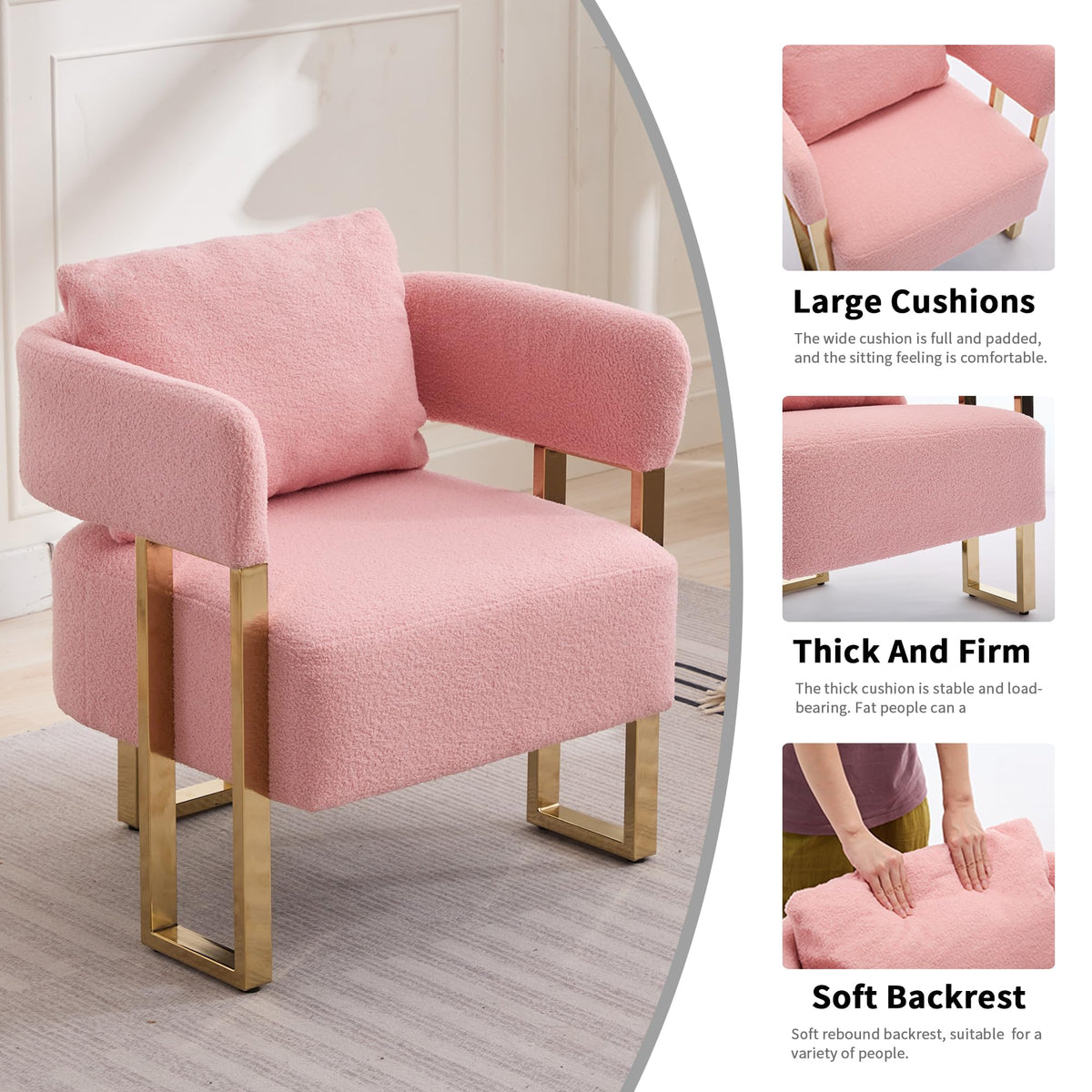 Upholstered Barrel Accent Chairs with Gold Legs – Set of 2