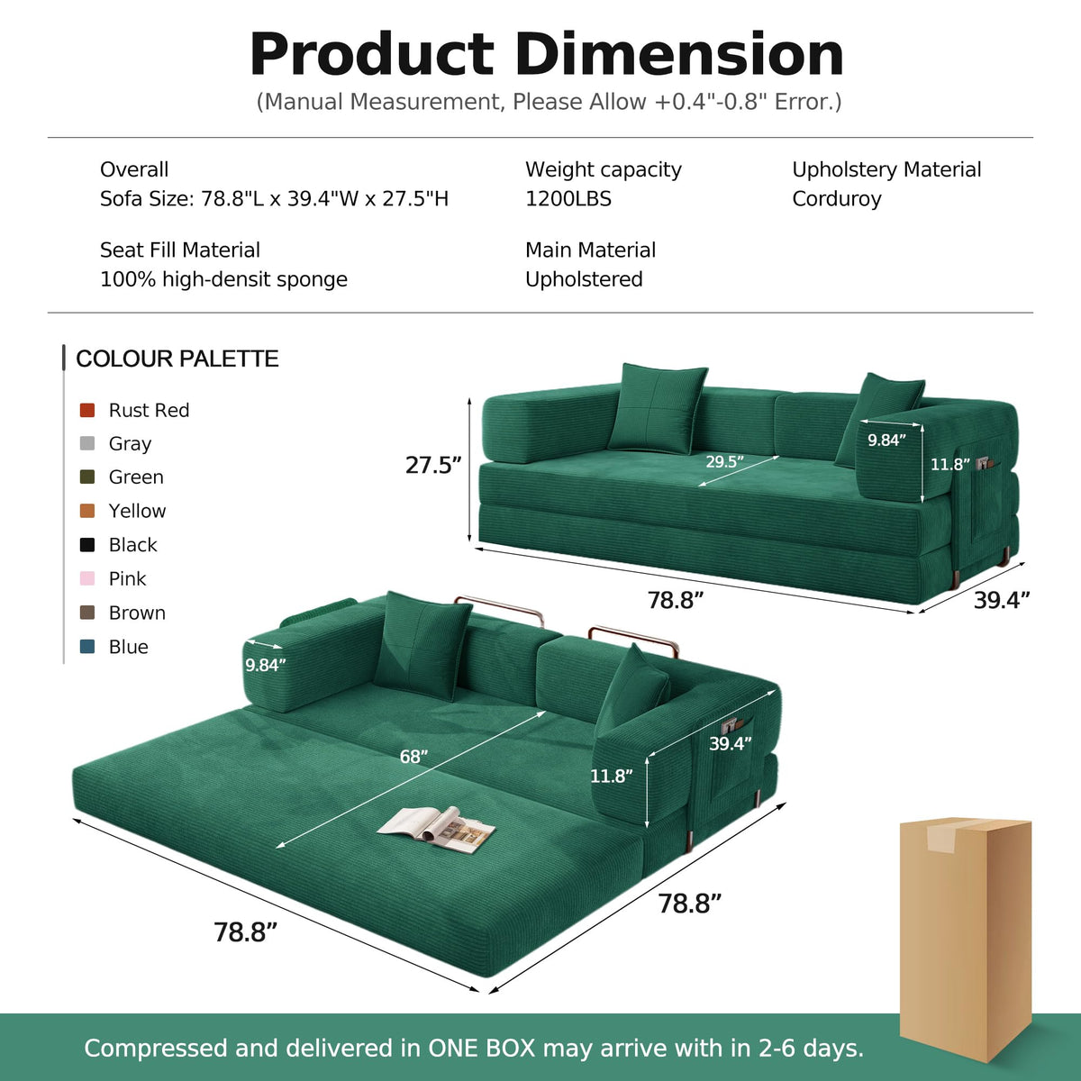 78.8'' Futon Sofa Bed, Boneless Couches for Living Room