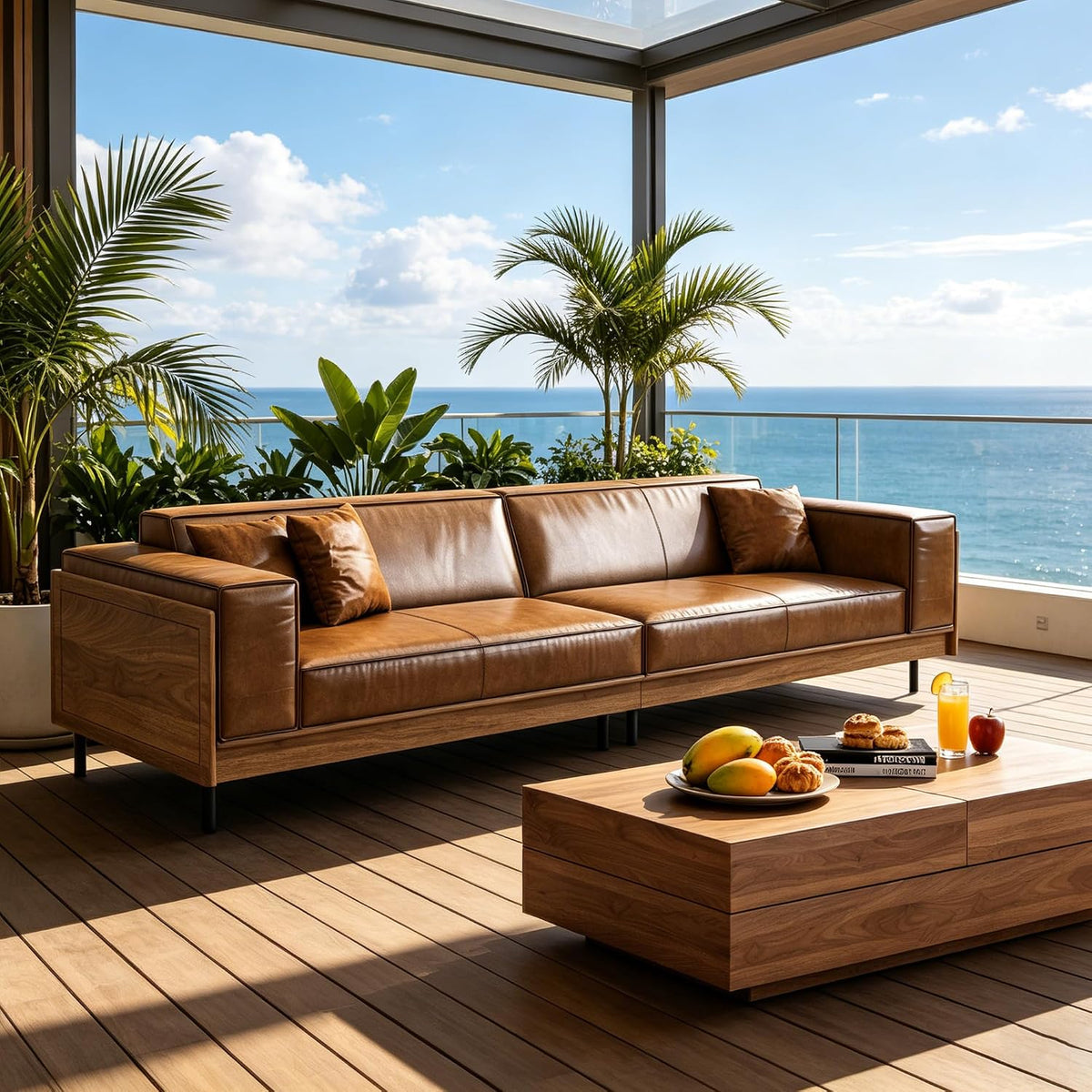 110.24" Minimalist Outdoor 4 Person Patio Sofa Couch, Brown