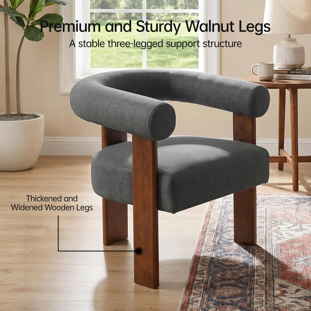Usaint Upholstered Barrel Accent Chair with Walnut Wood Legs and Armrests
