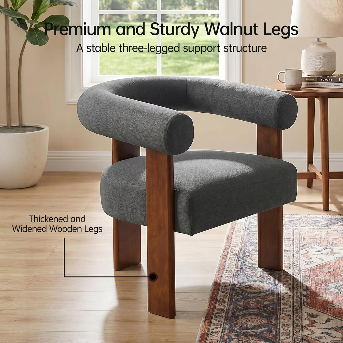 Usaint Upholstered Barrel Accent Chair with Walnut Wood Legs and Armrests