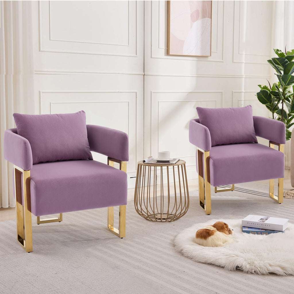 Upholstered Barrel Accent Chairs with Gold Legs – Set of 2