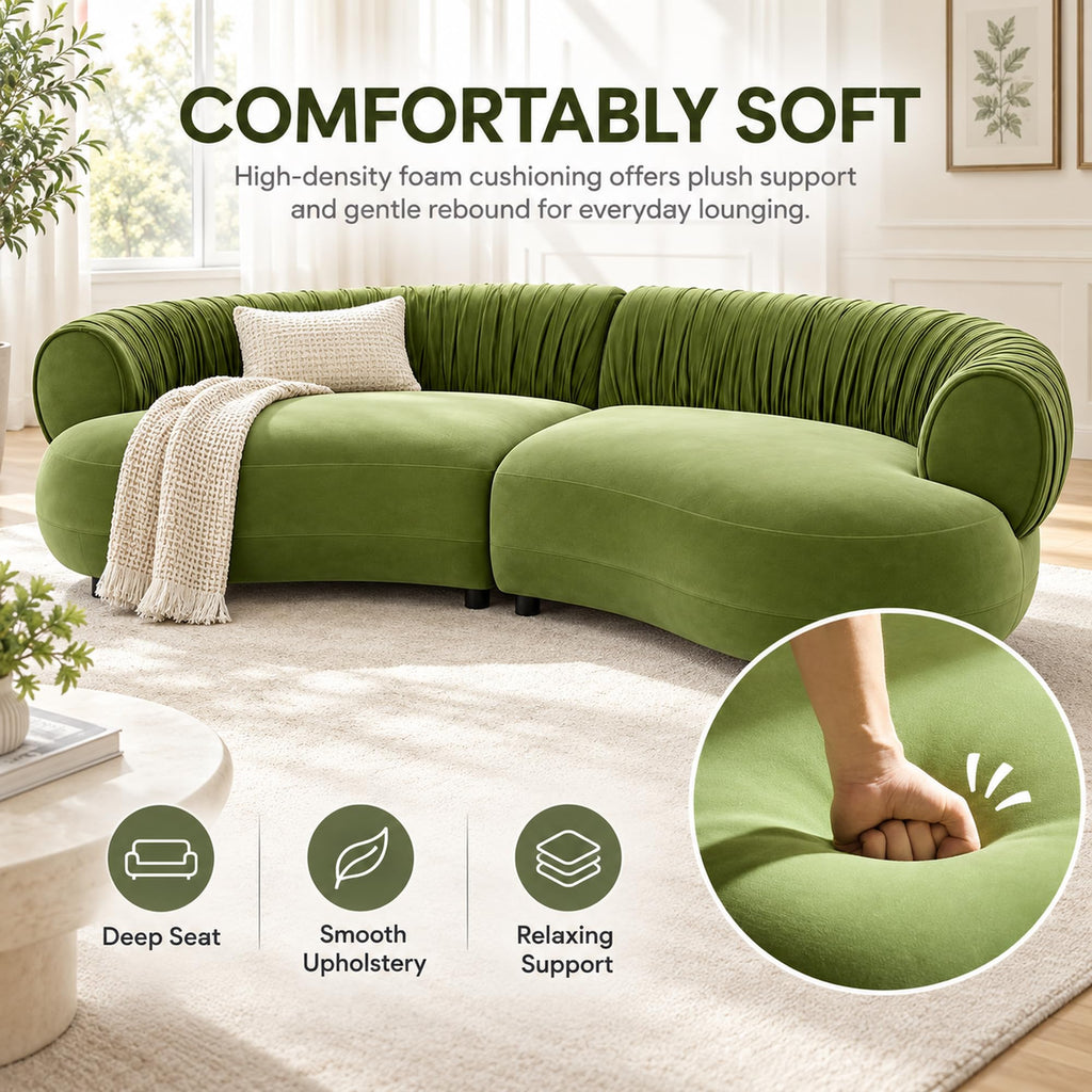 102.36" Curved Sectional Sofa, Gray Velvet 4-Seat Couch