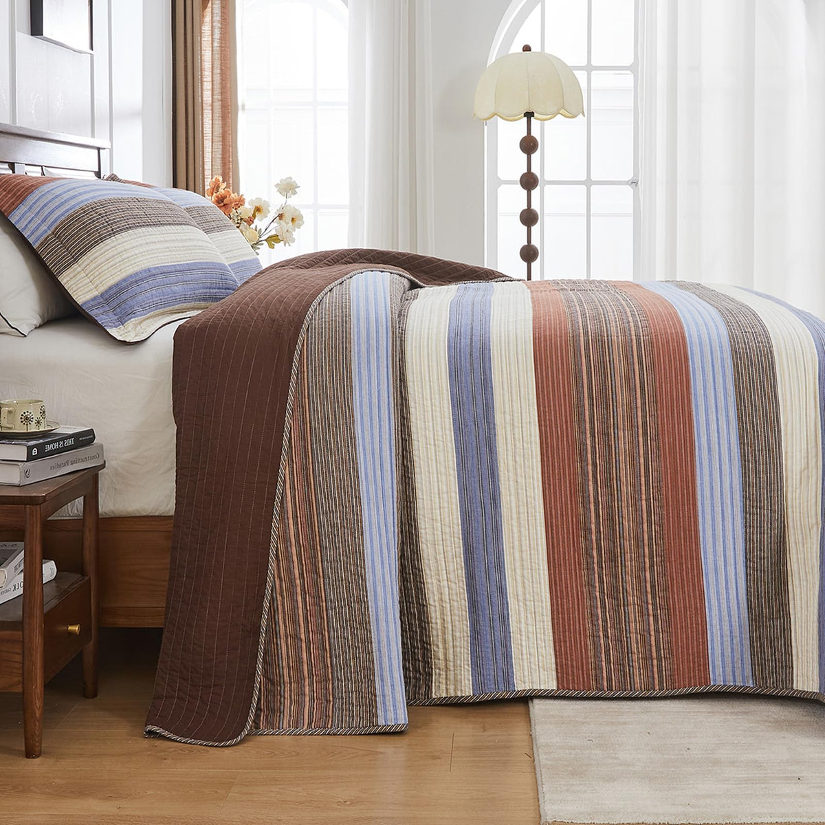 SahSahCasa 128"x120" 100% Cotton Oversized California King XL Bedspread Coverlet
