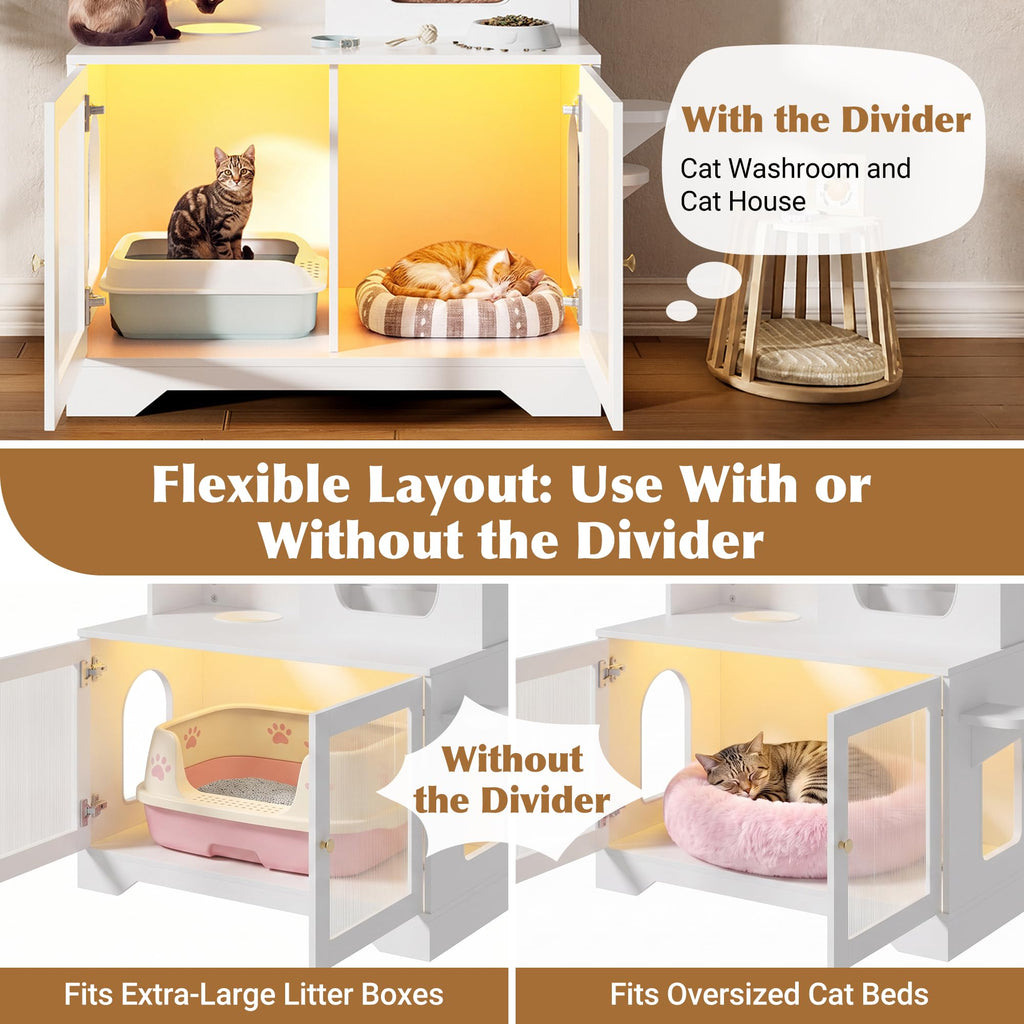 39.4 Inch 3-Tier Hidden Litter Box Furniture, Black/Brown