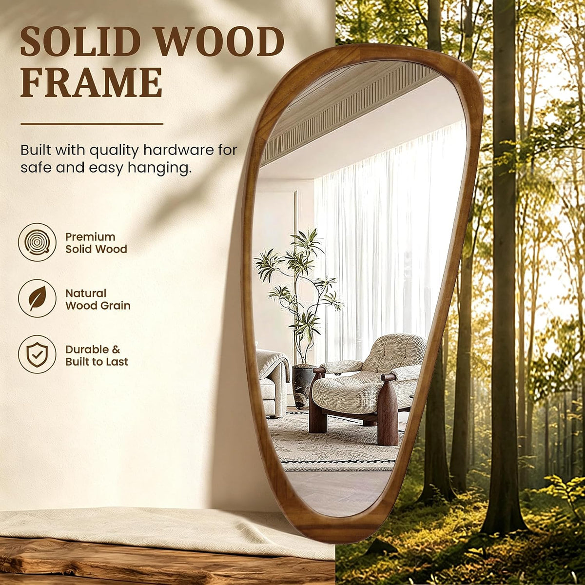 Solid Wood Irregular Full-Length Mirror