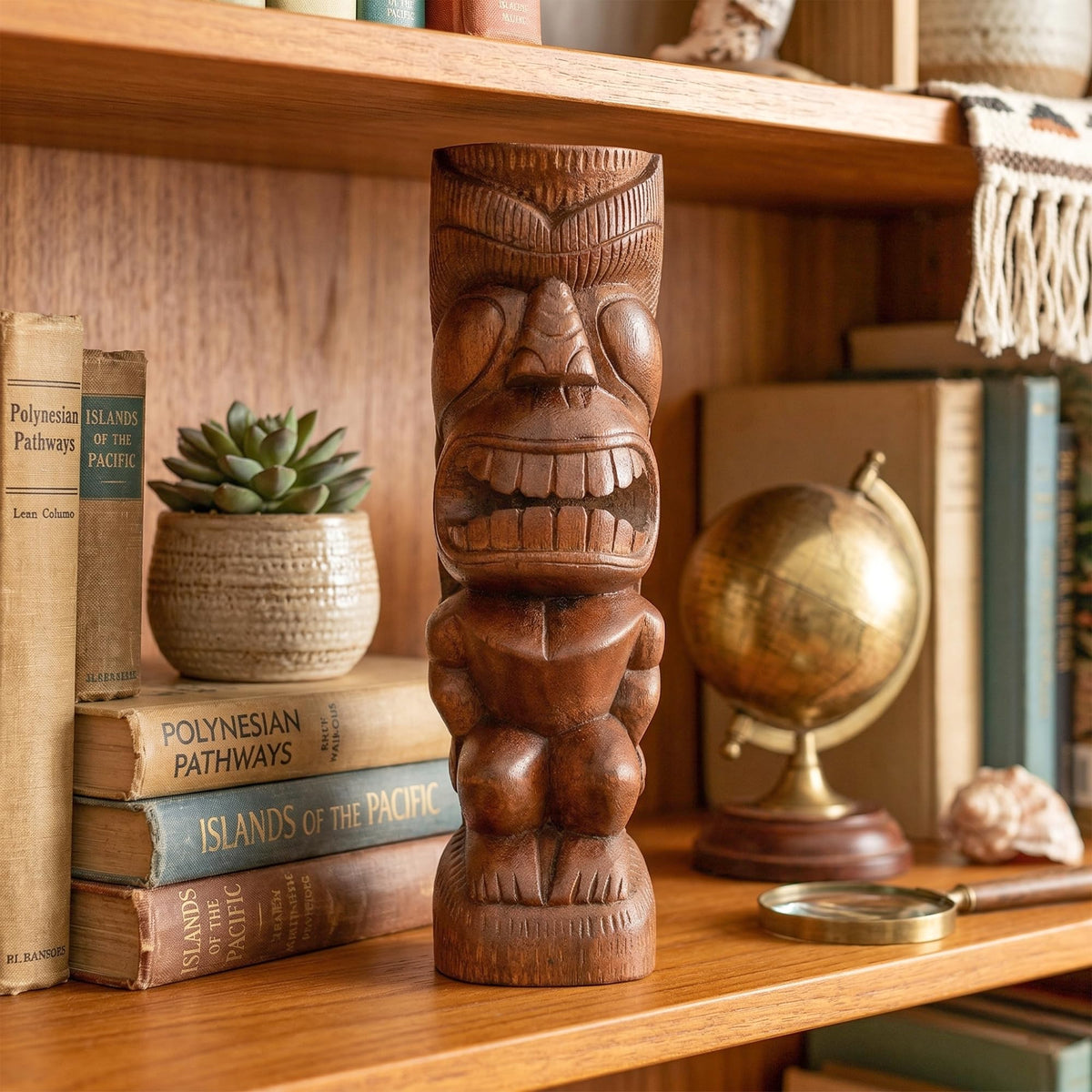 G6 Collection Handmade Wooden Primitive Tattoo Face Tribal Statue Sculpture Tiki