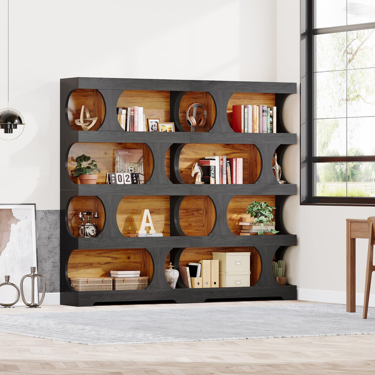 71-Inch S-Shaped 4-Tier Bookcase – Set of 2