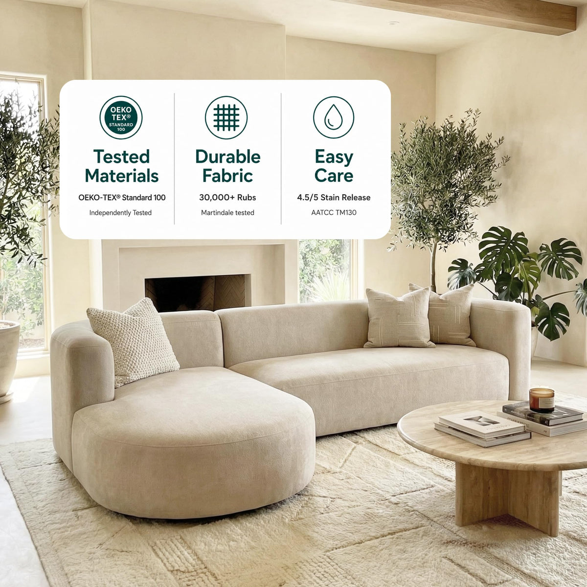 Acanva Mellow Modern Tight Curved Back Velvet Sofa, 4 Seater Modular